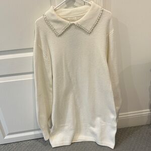 H&M Cream Long Sleeve Dress with Pearl Collar